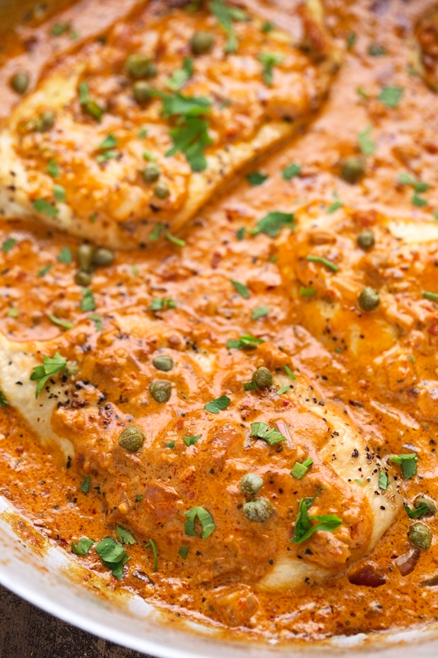 One Skillet Chicken with Tomato Basil Cream Sauce