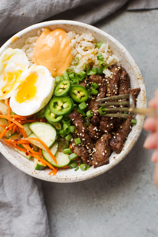 Korean BBQ Bowls with Garlic Scented Rice