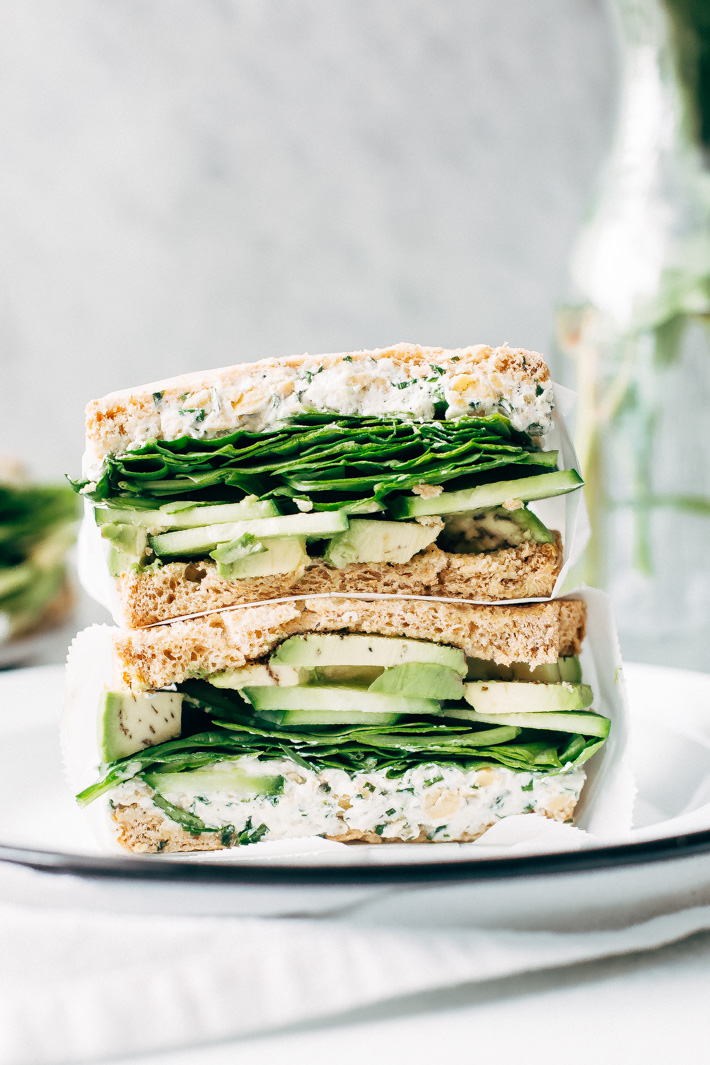 Smashed Chickpea Green Goddess Sandwiches