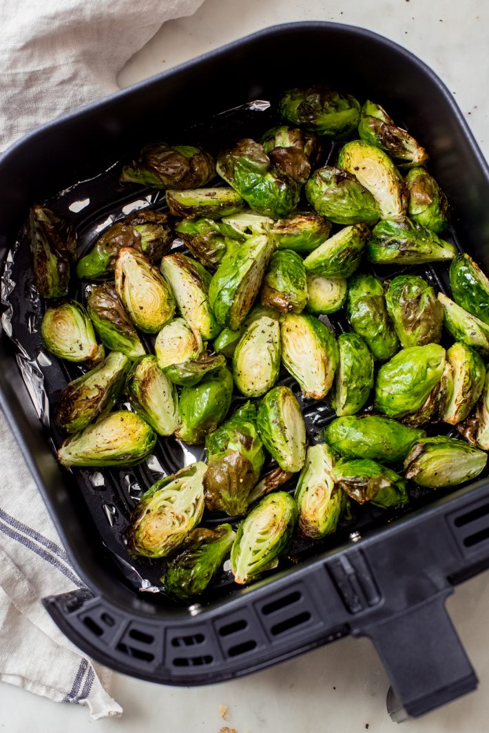 Brussels sprouts cooked in an air fryer