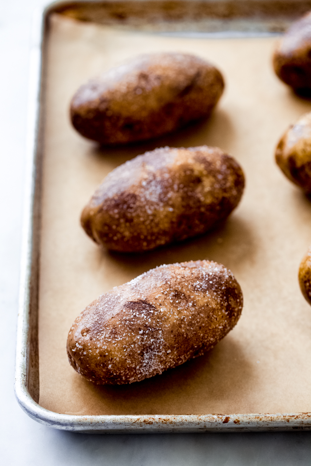 freshly baked potatoes with salted crust