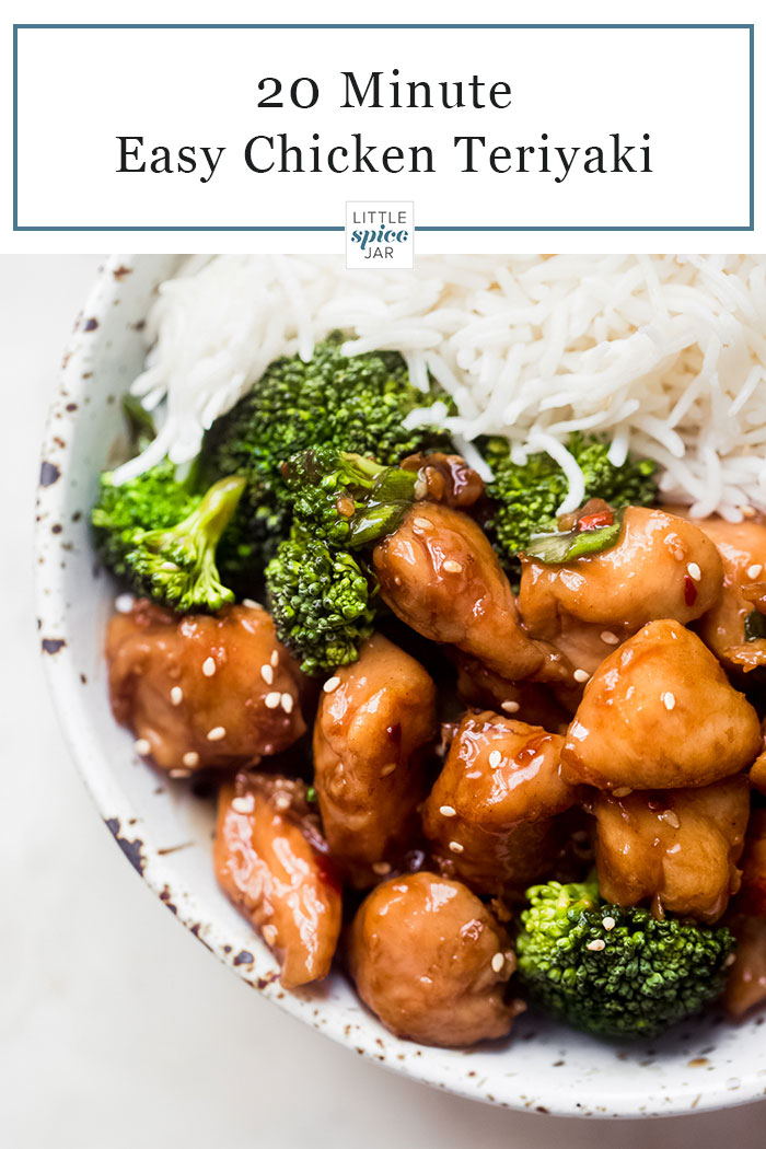 20 Minute Teriyaki Chicken - This teriyaki is easy to make and requires mostly pantry staple ingredients. The chicken is so tender just like your favorite mall teriyaki! You can even meal prep this for the week ahead! #chickenteriyaki #teriyakichicken #takeout #mallteriyaki #sarkujapanteriyaki | Littlespicejar.com
