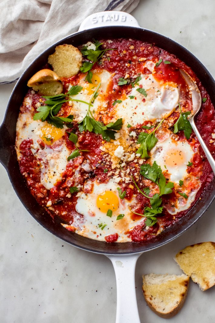 eggs poached in a spicy tomato sauce