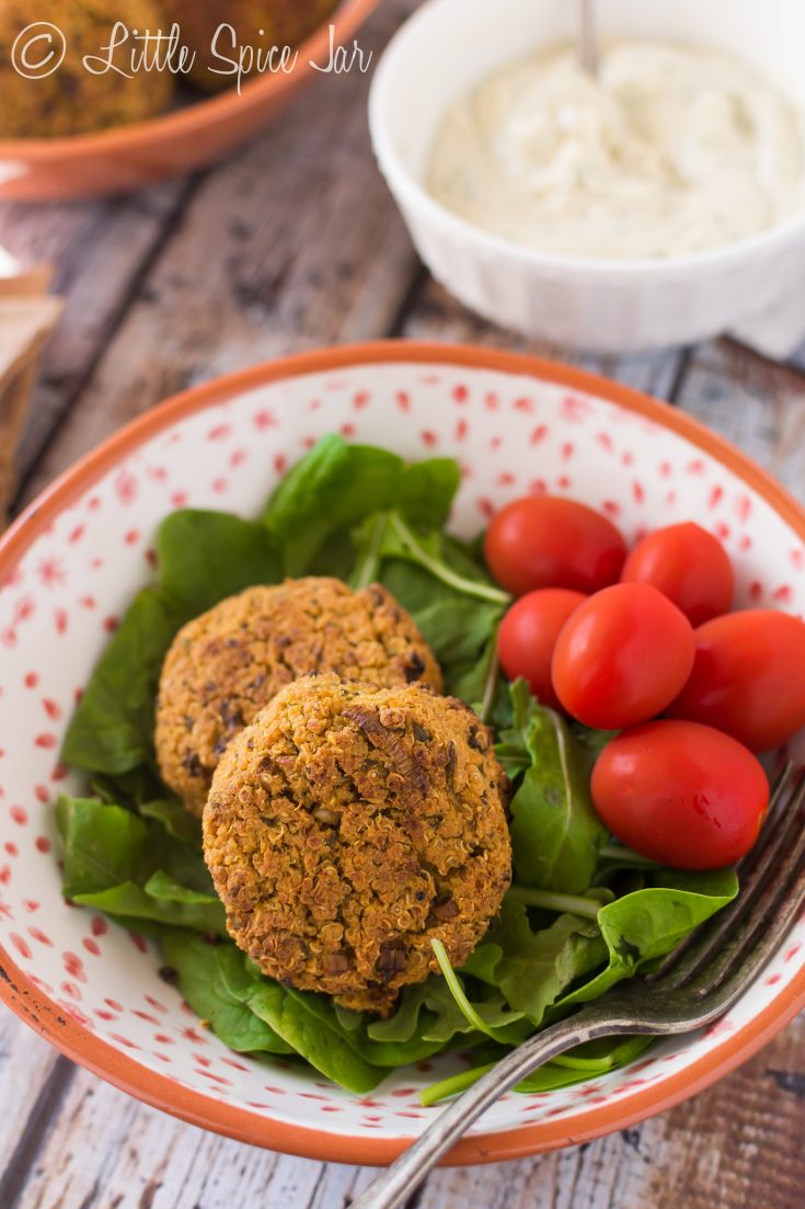 Baked Quinoa Falafel with Homemade Tahini Sauce