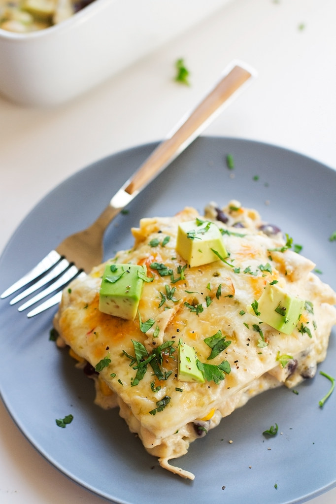 White Chicken Enchilada Casserole with Black Beans