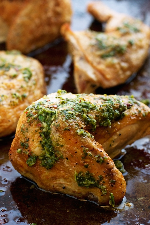 Quartered Roasted Chicken with Chimichurri Sauce