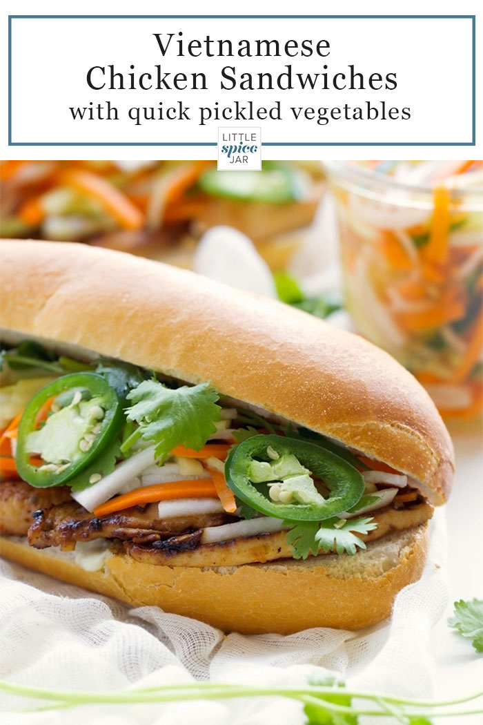Vietnamese Chicken Sandwich (Banh Mi) - Learn how to make restaurant style BANH MI sandwiches at home! #banhmi #vietnamesesandwich #chickensandwich #chickenbanhmi #vietnamesechickensandwich #banhmisandwiches | Littlespicejar.com